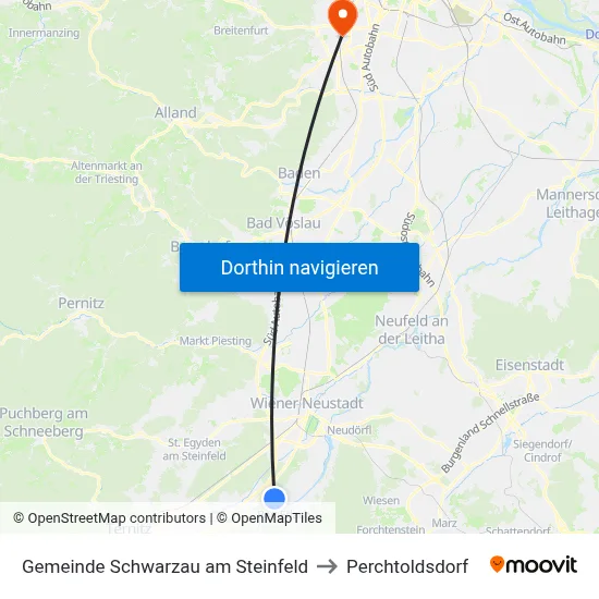 Gemeinde Schwarzau am Steinfeld to Perchtoldsdorf map