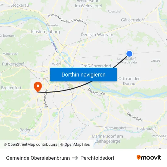Gemeinde Obersiebenbrunn to Perchtoldsdorf map