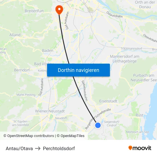 Antau/Otava to Perchtoldsdorf map