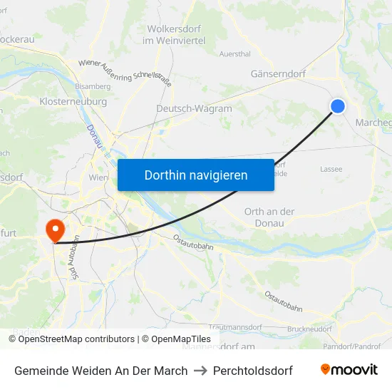 Gemeinde Weiden An Der March to Perchtoldsdorf map