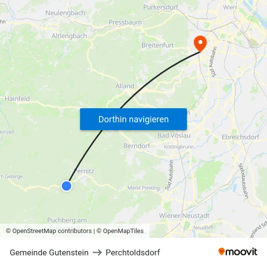 Gemeinde Gutenstein to Perchtoldsdorf map
