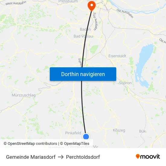 Gemeinde Mariasdorf to Perchtoldsdorf map