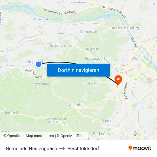 Gemeinde Neulengbach to Perchtoldsdorf map