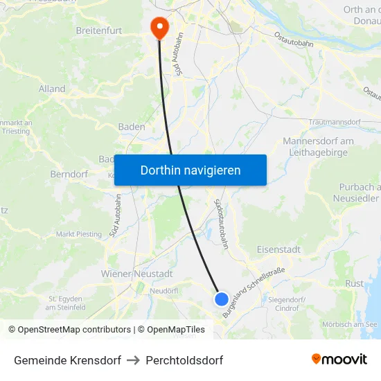 Gemeinde Krensdorf to Perchtoldsdorf map