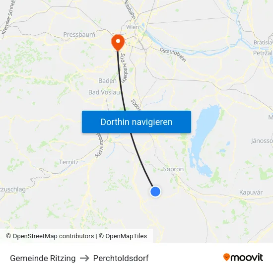 Gemeinde Ritzing to Perchtoldsdorf map