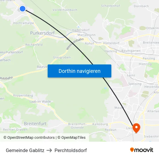 Gemeinde Gablitz to Perchtoldsdorf map