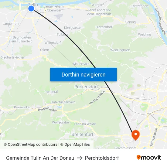 Gemeinde Tulln An Der Donau to Perchtoldsdorf map