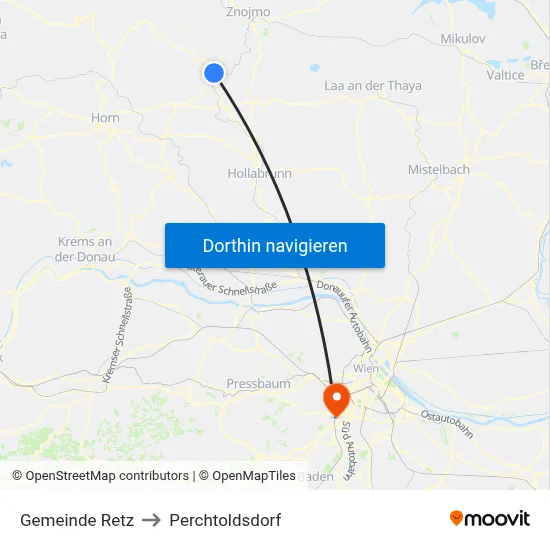 Gemeinde Retz to Perchtoldsdorf map
