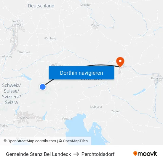 Gemeinde Stanz Bei Landeck to Perchtoldsdorf map