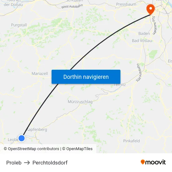 Proleb to Perchtoldsdorf map