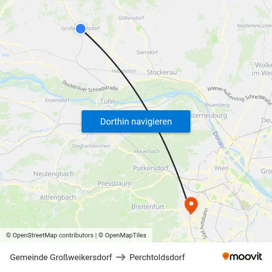 Gemeinde Großweikersdorf to Perchtoldsdorf map