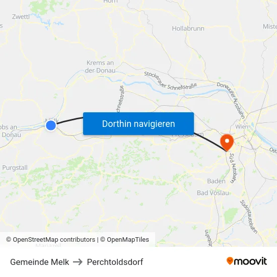 Gemeinde Melk to Perchtoldsdorf map