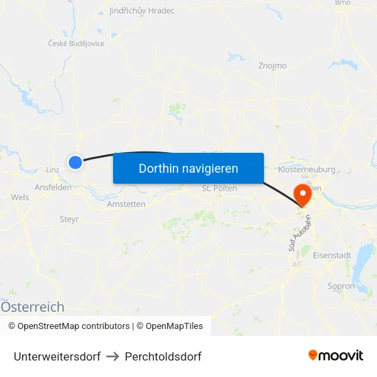 Unterweitersdorf to Perchtoldsdorf map