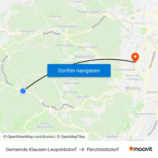 Gemeinde Klausen-Leopoldsdorf to Perchtoldsdorf map