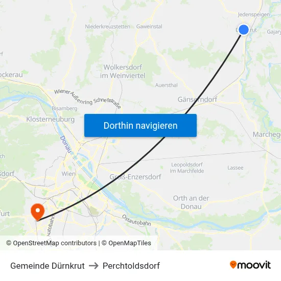 Gemeinde Dürnkrut to Perchtoldsdorf map