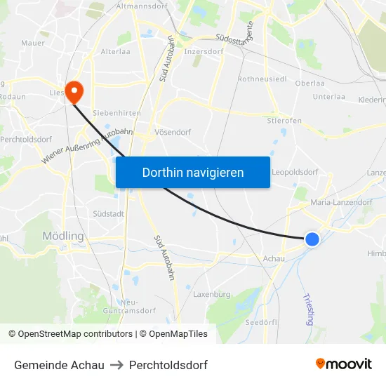 Gemeinde Achau to Perchtoldsdorf map