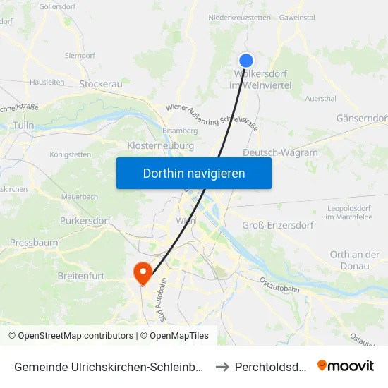 Gemeinde Ulrichskirchen-Schleinbach to Perchtoldsdorf map