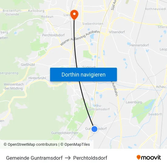 Gemeinde Guntramsdorf to Perchtoldsdorf map