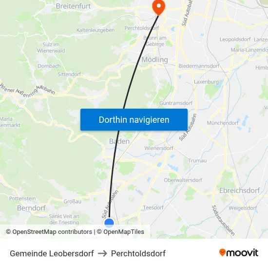 Gemeinde Leobersdorf to Perchtoldsdorf map
