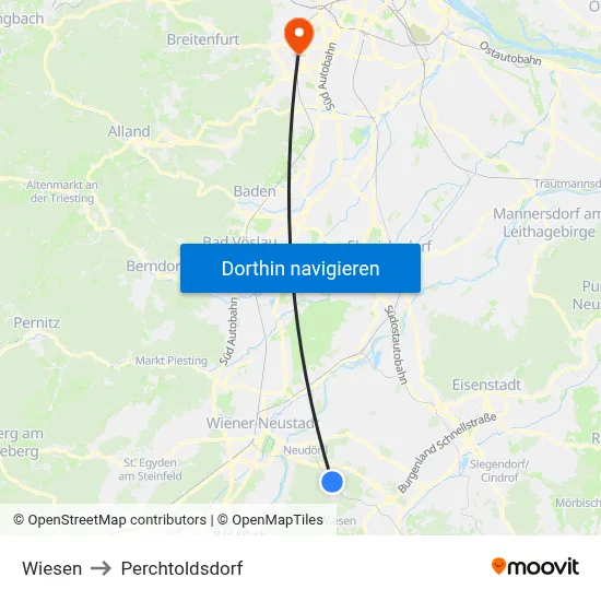 Wiesen to Perchtoldsdorf map
