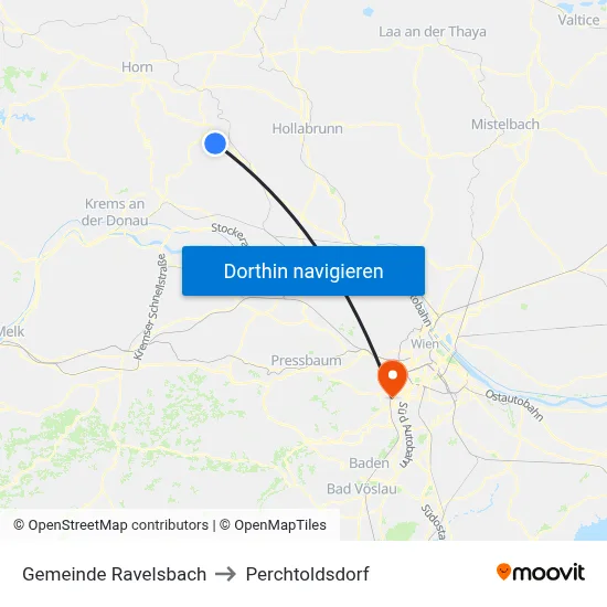 Gemeinde Ravelsbach to Perchtoldsdorf map