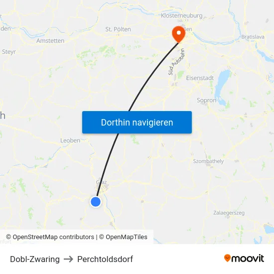 Dobl-Zwaring to Perchtoldsdorf map