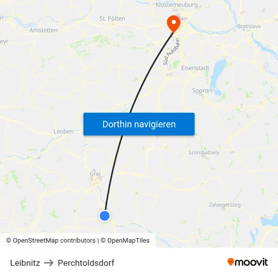 Leibnitz to Perchtoldsdorf map