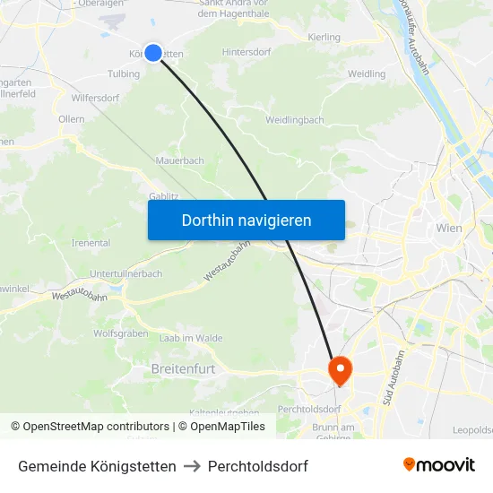 Gemeinde Königstetten to Perchtoldsdorf map