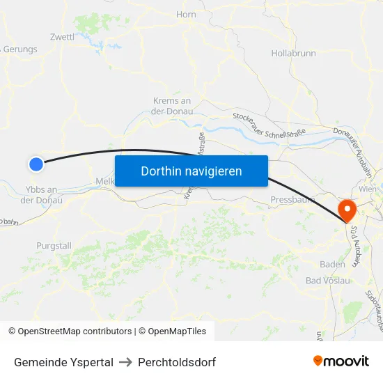 Gemeinde Yspertal to Perchtoldsdorf map