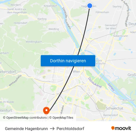 Gemeinde Hagenbrunn to Perchtoldsdorf map