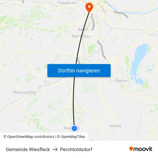 Gemeinde Wiesfleck to Perchtoldsdorf map