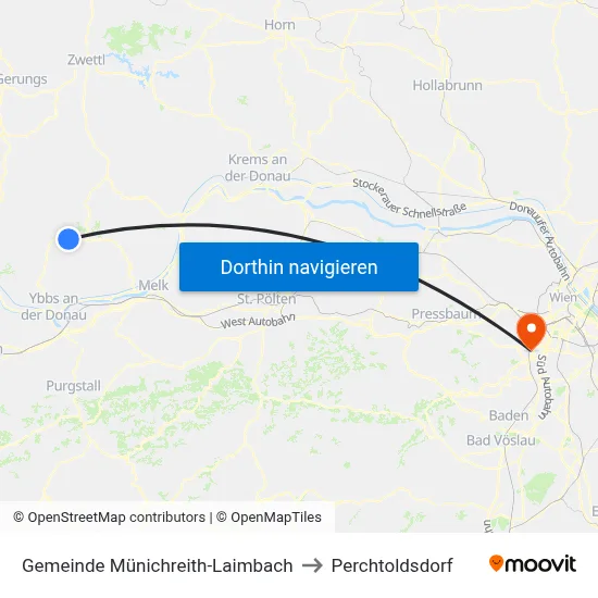 Gemeinde Münichreith-Laimbach to Perchtoldsdorf map
