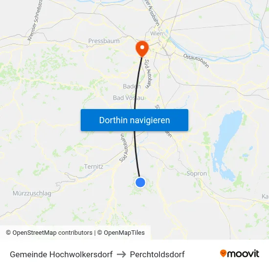 Gemeinde Hochwolkersdorf to Perchtoldsdorf map