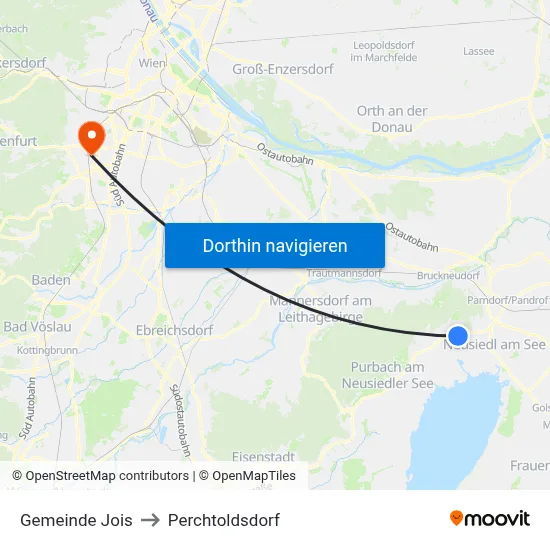 Gemeinde Jois to Perchtoldsdorf map