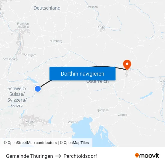 Gemeinde Thüringen to Perchtoldsdorf map