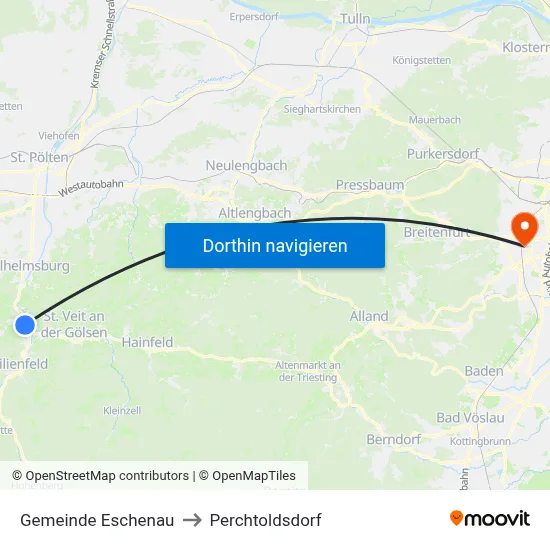 Gemeinde Eschenau to Perchtoldsdorf map