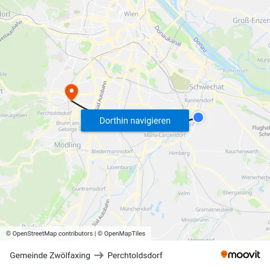 Gemeinde Zwölfaxing to Perchtoldsdorf map