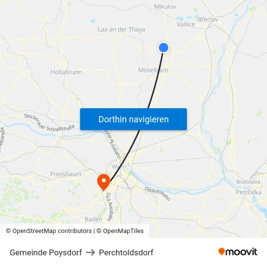 Gemeinde Poysdorf to Perchtoldsdorf map
