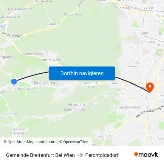 Gemeinde Breitenfurt Bei Wien to Perchtoldsdorf map
