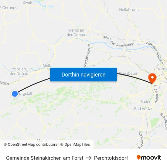 Gemeinde Steinakirchen am Forst to Perchtoldsdorf map