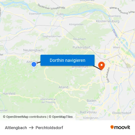 Altlengbach to Perchtoldsdorf map
