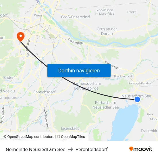 Gemeinde Neusiedl am See to Perchtoldsdorf map