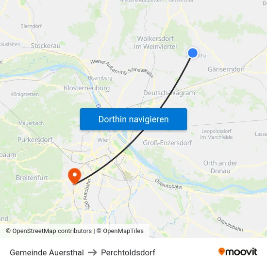 Gemeinde Auersthal to Perchtoldsdorf map