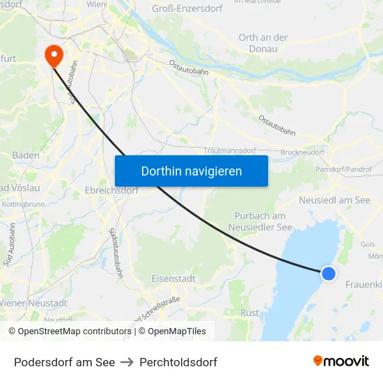 Podersdorf am See to Perchtoldsdorf map