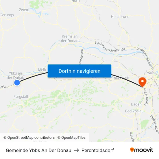 Gemeinde Ybbs An Der Donau to Perchtoldsdorf map
