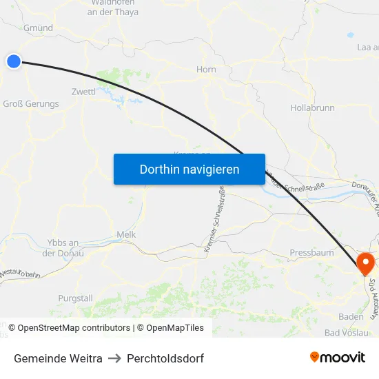 Gemeinde Weitra to Perchtoldsdorf map