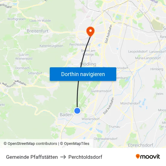 Gemeinde Pfaffstätten to Perchtoldsdorf map