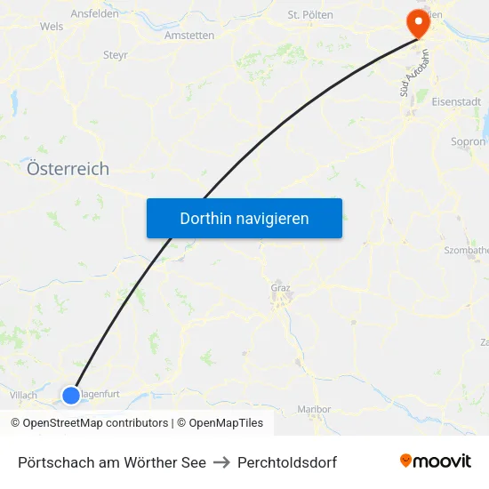 Pörtschach am Wörther See to Perchtoldsdorf map