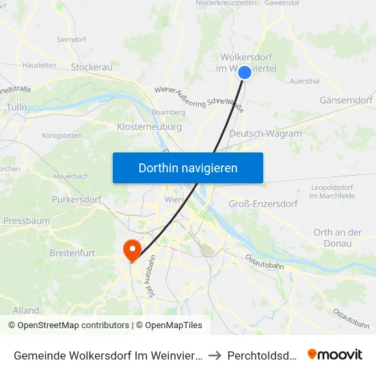 Gemeinde Wolkersdorf Im Weinviertel to Perchtoldsdorf map