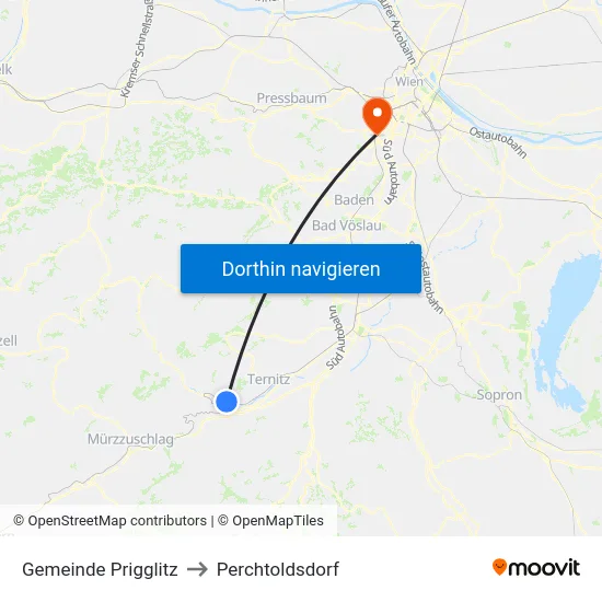 Gemeinde Prigglitz to Perchtoldsdorf map